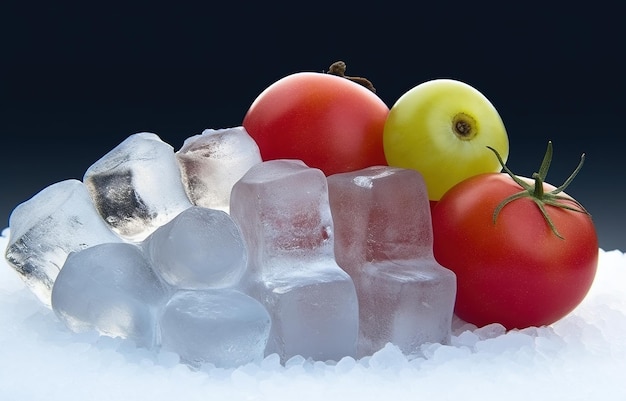 Foto verschiedene frische fruchtkombinationen auf eiswürfeln