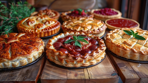 verschiedene Fruchtkuchen auf einem Holztisch