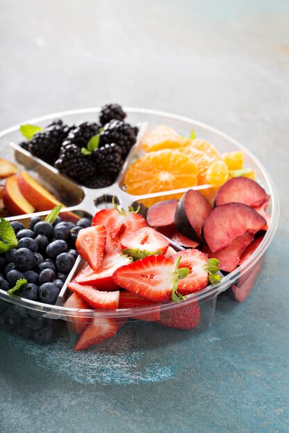 Verschiedene Früchte und Beeren auf einem Teller