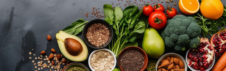 Foto verschiedene gesunde superfoods layout