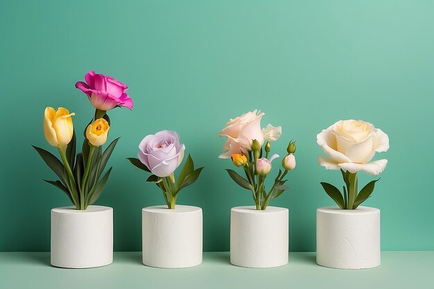 Verschiedene Gipspodium und Eustoma-Blumen auf grünem Hintergrund