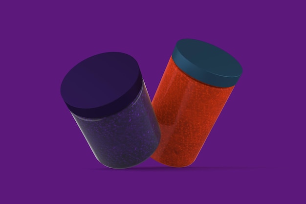 Verschiedene Größen von Marmeladenglas-Perspektivseite im purpurroten Hintergrund