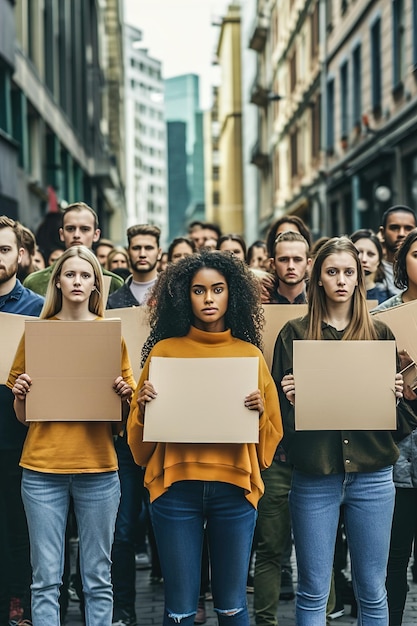 Verschiedene Gruppen von Menschen mit Plakaten oder Schildern mit wirkungsvollen Botschaften im Zusammenhang mit der Kampagne ca.