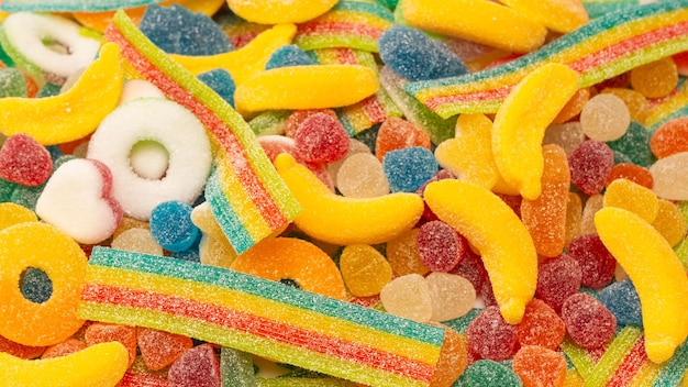 Foto verschiedene gummibonbons draufsicht geleebonbons