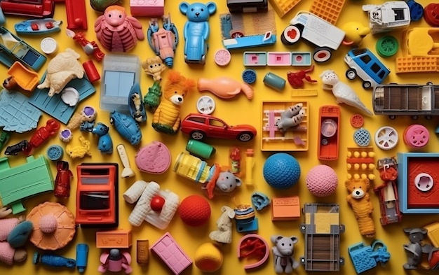 Foto verschiedene kinderspielzeuge von oben nach unten generative ki