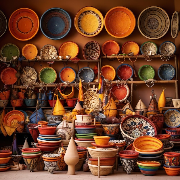 Verschiedene Körbe und Schüsseln zum Verkauf in Marrakesch