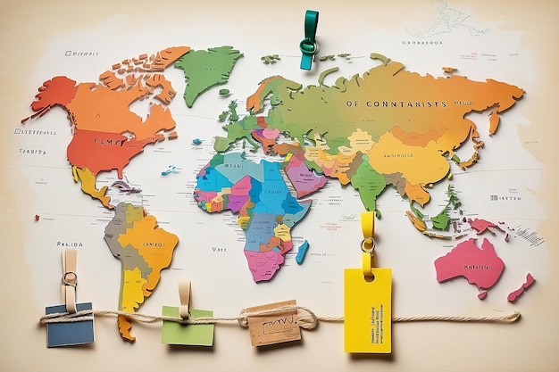 Verschiedene Kontinente werden mit Kleidung auf der Weltkarte gekennzeichnet