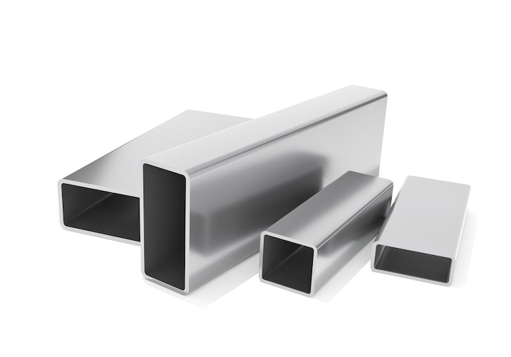 Foto verschiedene metall- und stahlprodukte für das 3d-rendering von industriellen profilen aus edelstahl