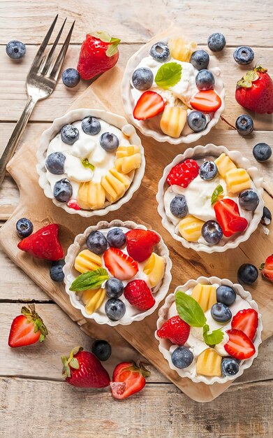 Verschiedene Mini-Käsekuchen mit Beeren Hüttenkäse-Casserole