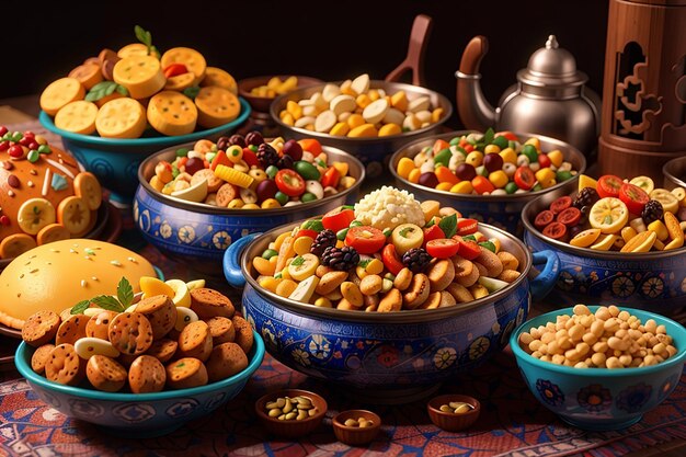 Foto verschiedene speisen für den iftar während des ramadan