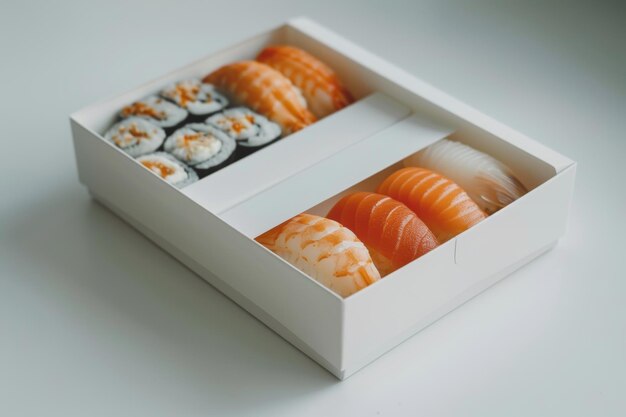 Verschiedene Sushi in weißer Schachtel