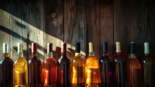 Verschiedene Weinflaschen in einem Keller ausgestellt