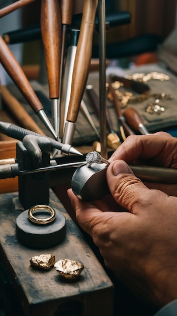 Verschiedene Werkzeuge der Goldschmiede am Schmuckwerkplatz Schmuckmacher bei der Arbeit im Schmuck