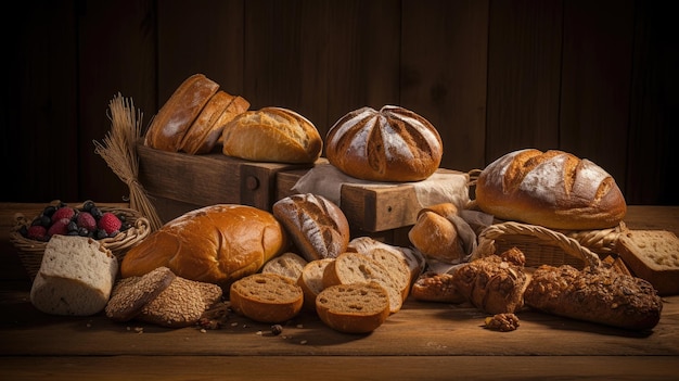 Verschiedenes Brot auf Holzgrund