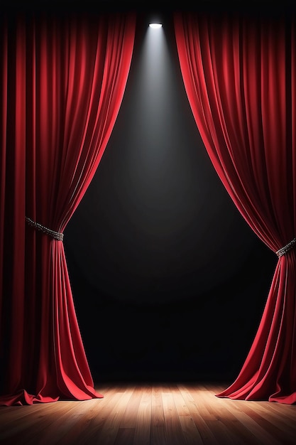Verschlossene rote Vorhangbühne Hintergrund Spotlight-Strahl beleuchtete Theatervorhänge