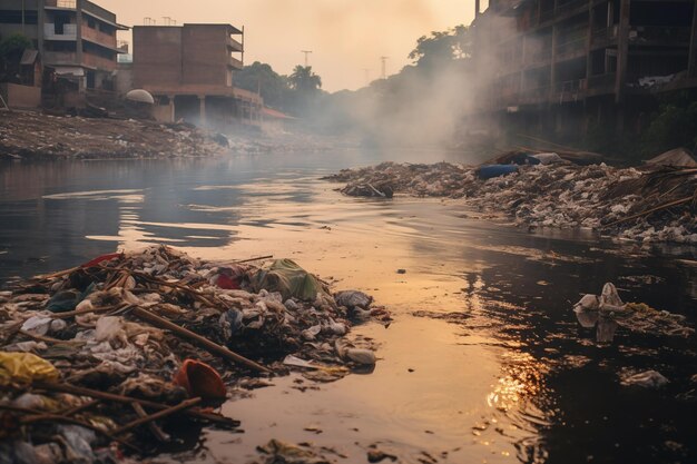 Foto verschmutzter fluss, der die gemeinden betrifft generative ki