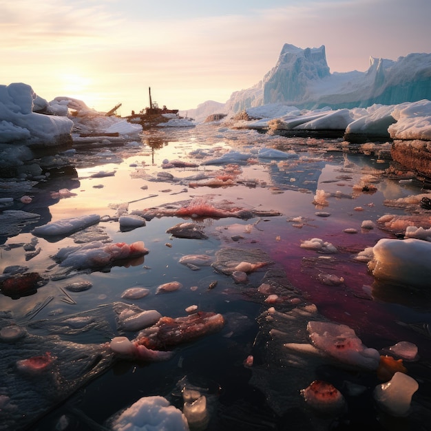 Verschmutztes Eiswasser in der Antarktis