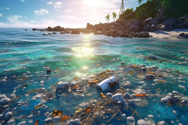 Verschmutztes Meer voller Müll Generative KI