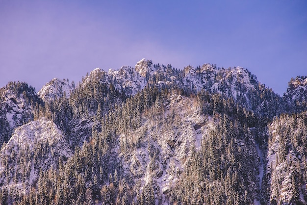 Verschneite Berge am Morgen