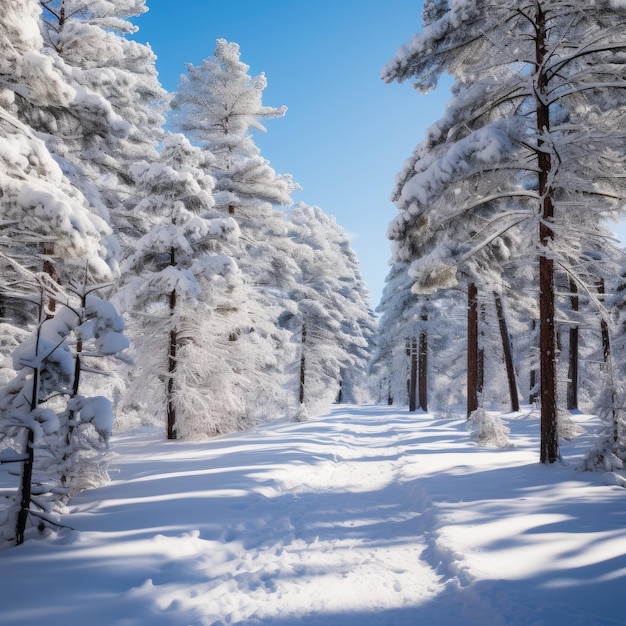 Verschneite Kiefern in einem Winterwunderland