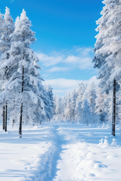 Verschneite Kiefern in einem Winterwunderland