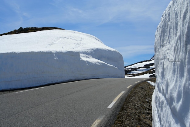 "verschneite Straße" - Straße in den norwegischen Bergen