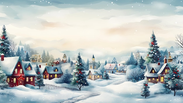 Verschneites Dorf, Baumweg, runder Hintergrund, Puzzle, Kryptowährung, weckt Freude, große Vorhänge