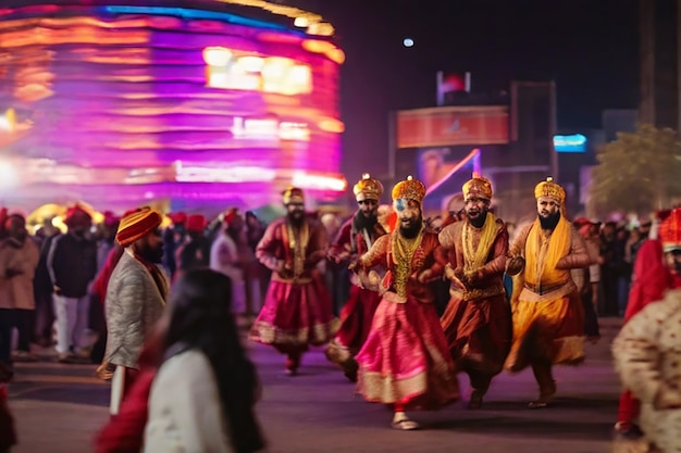 Verschwommene Aufnahmen der Feier des Lohri-Festivals in Gurugram, Indien, am 13. Januar 2025