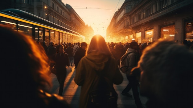 Verschwommene Bewegungsmenge von unerkennbaren Menschen auf der Straße