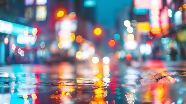 Foto verschwommene fußgängerstraßen der alten stadt und nachtlichter der stadt nach dem regen generative ki