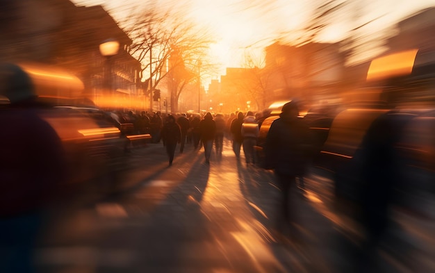 Verschwommene Menschenmenge unerkennbarer Menschen auf der Straße Verschwommenheit der Bewegung von Menschen, die auf der Straße laufen