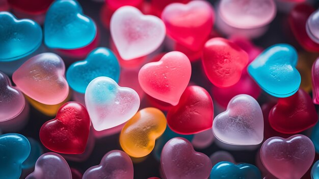 Verschwommene Valentinstag-Hintergründe mit herzförmigen Süßigkeiten Generative KI