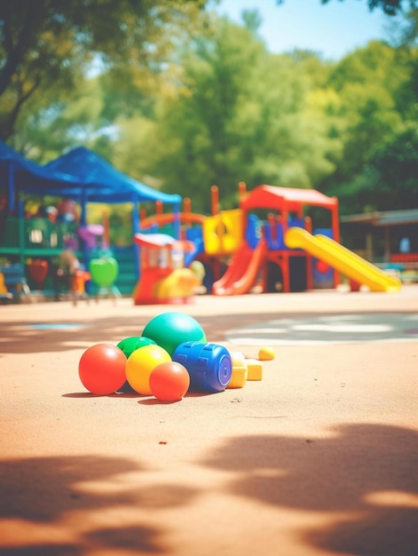 verschwommener abstrakter Hintergrund von Kindern, die im öffentlichen Park spielen, verschwommene Ansicht von Kindern, die auf dem Spielplatz spielen