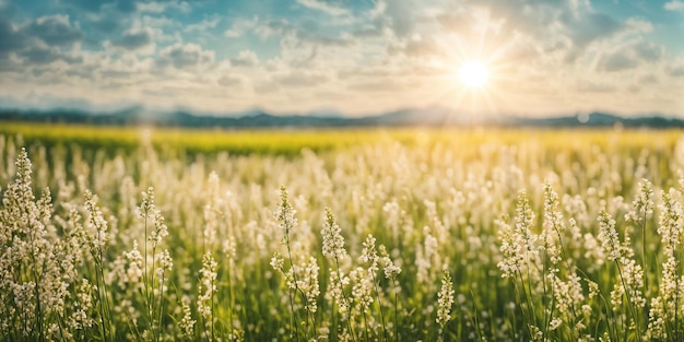 Verschwommener Bokeh-Hintergrund in einer minimalistischen, hellen, sonnigen Sommerlandschaft