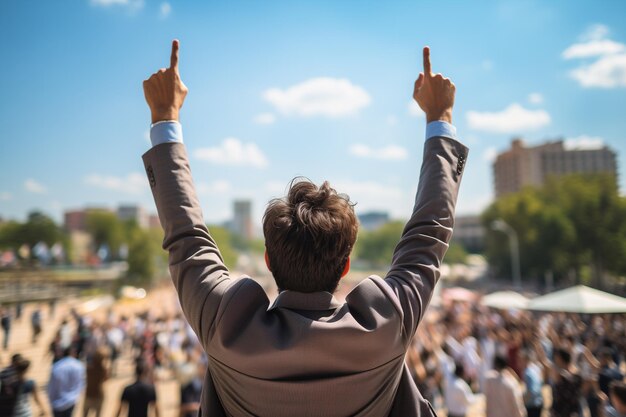 Foto verschwommener rückblick positiver politiker feiert seine wahl