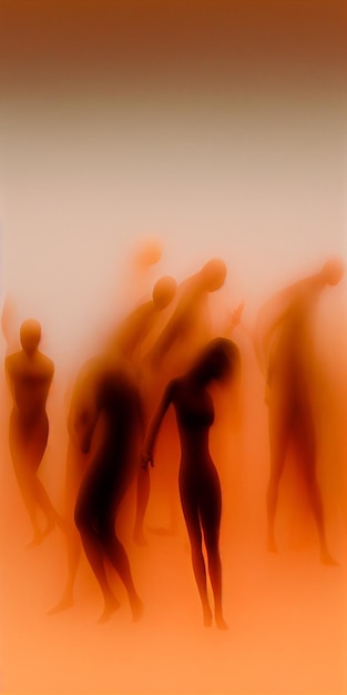 Verschwommenes Bild einer Gruppe von Menschen, die in einer Reihe stehen, Silhouetten generativer KI