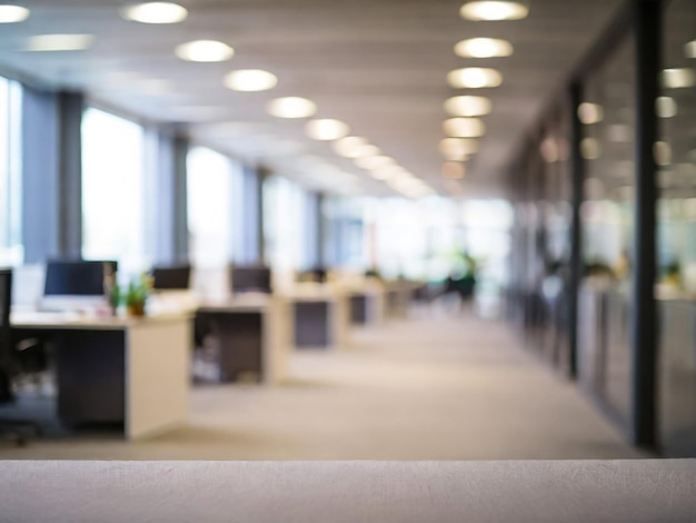 Verschwommenes, leeres, offenes Büro Abstraktes Licht Bokeh im Büro Innenraum Hintergrund für das Design