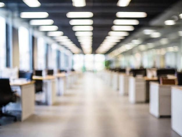 Verschwommenes, leeres, offenes Büro Abstraktes Licht Bokeh im Büro Innenraum Hintergrund für das Design
