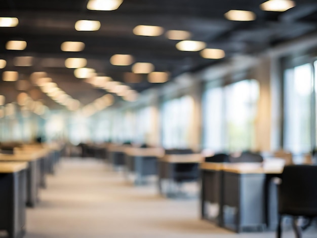 Foto verschwommenes, leeres, offenes büro abstraktes licht bokeh im büro innenraum hintergrund für das design