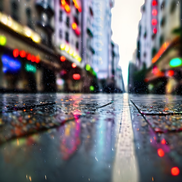 Foto verschwommenes stadtbild mit bokeh-effekt, regnerischer abend, wolkenkratzer, die von der ki erzeugt wurden