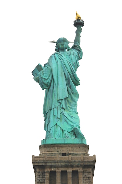 Foto verso do staute of liberty em nova york, isolado em um fundo branco