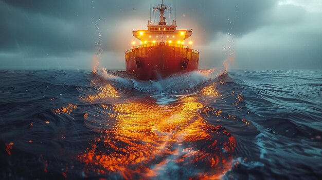Versorgungskette Landschaft Tanker ruhiges Meer Rumpf eines Schiffes Wellen brechen Foto realistische Tageszeit mit