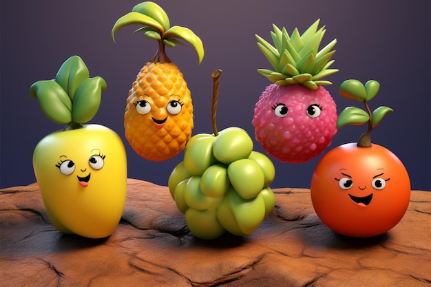 Foto verspielte fruchtfiguren in einer serie, die sich perfekt für verschiedene projekte eignet