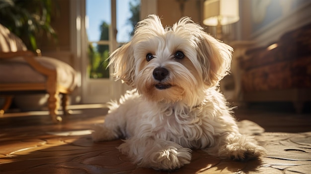 Verspielter Welpe, liebenswerter Hundebegleiter, der in die Kamera blickt, generative KI