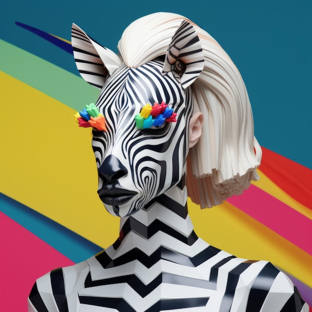 Verspieltes Zebrakopf-farbenfrohes Make-up in 8K-3D-Pixelkunst