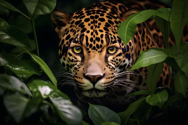 Versteckter Jaguar im Regenwald