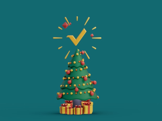 Vert Christmas Tree Decorativo Festivo Crypto Moneda Ilustración 3D Render