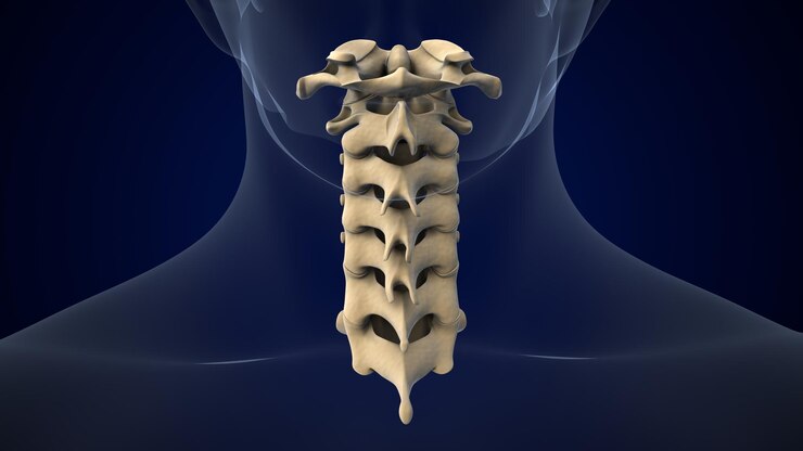 Foto vértebras cervicais da medula espinhal coluna vertebral do sistema esquelético humano ilustração anatômica 3d