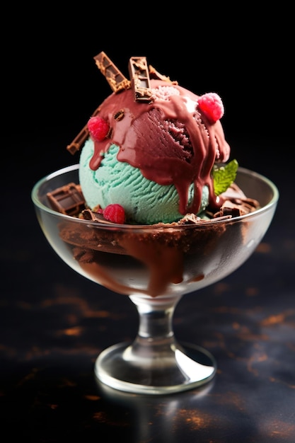 Verter gelado de chocolate em molho quente