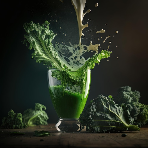 Verter jugo verde en un vaso Hermosa imagen 3d colorida IA generativa